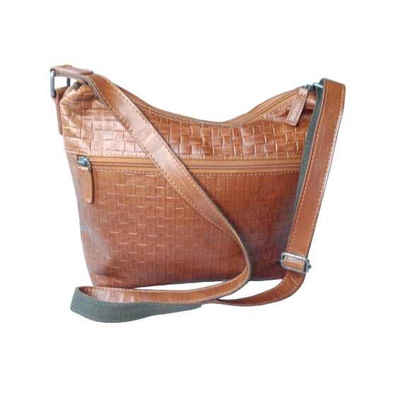 Jack Georges Buffalo Leather Midtown Shoulder Bag Woven Brown Voyager Collection - Picture 6 of 10